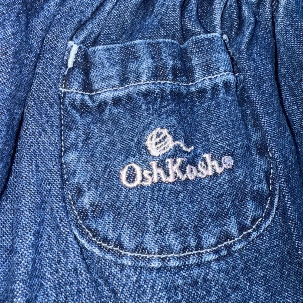 Y2K OshKosh B'gosh Blue Denim Kids Dress Embroidered Cat Yarn Pockets 18 Mo CUTE